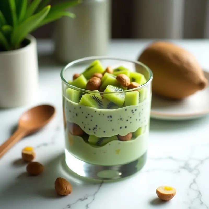 Pudín de Chía y Matcha con Trozos de Kiwi: Desayuno Japonés Antioxidante y Energético