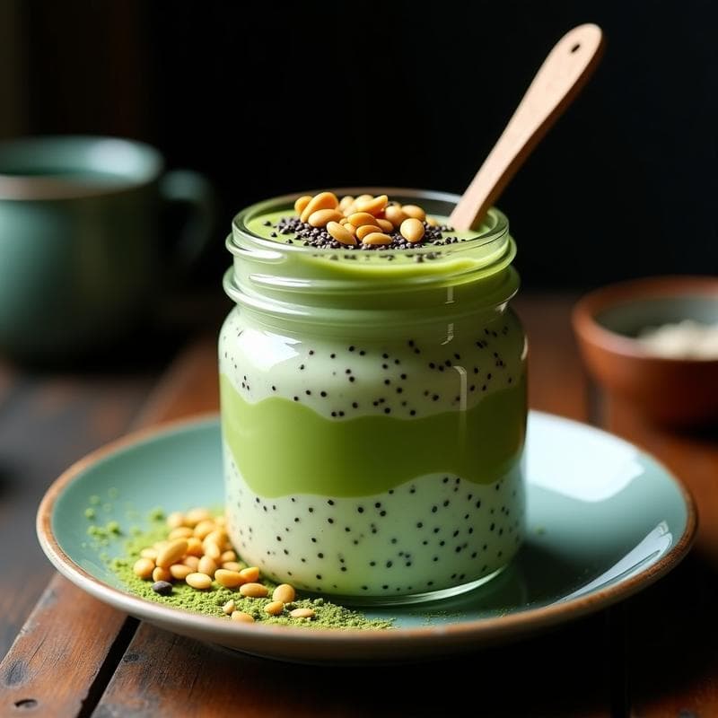 Pudín de Chía con Leche de Matcha y Semillas de Loto: Desayuno Chino Antioxidante en 5 Minutos