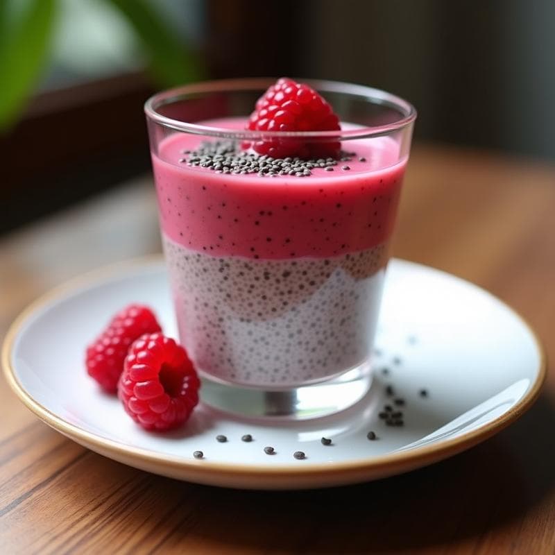 Pudín de Chía con Puré de Frambuesa y Semillas de Amapola: Postre Crudivegano y Sin Azúcar