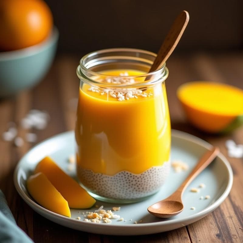 Pudín de Chía con Puré de Mango y Cúrcuma: Postre Vegano Sin Horno con Beneficios Antiinflamatorios