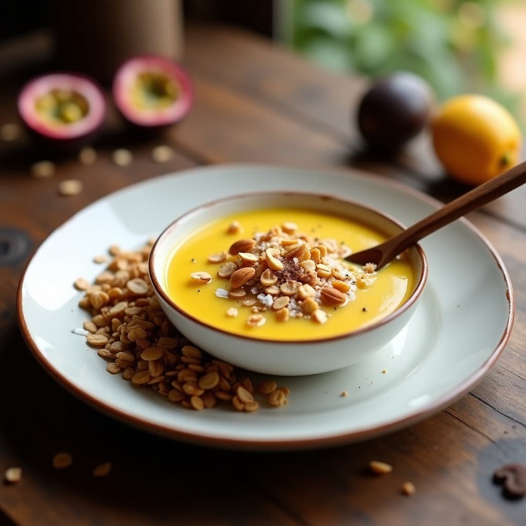 Pudín de Chía con Puré de Maracuyá y Granola de Café: Postre Peruano Sin Cocción