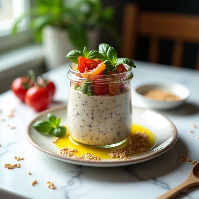 Pudín de Chía Salado con Tomates Secos y Albahaca: Desayuno Sin Cocción y Alto en Omega-3