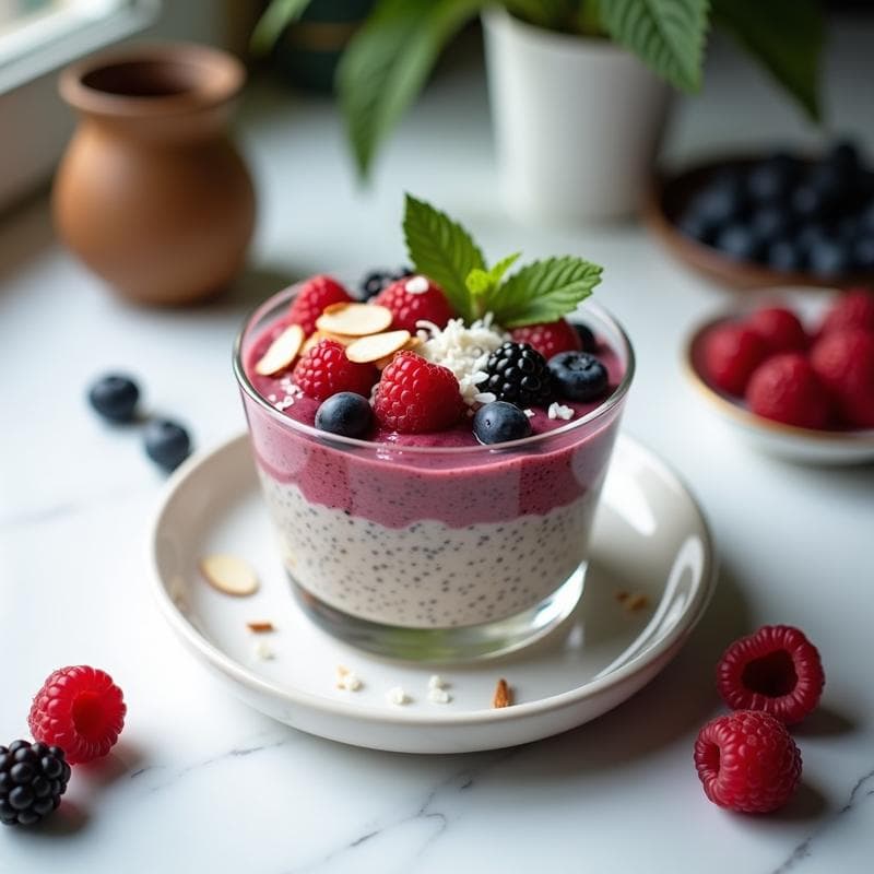 Pudín de Chía con Leche de Tigernut y Frutos Rojos: Desayuno Sin Lactosa y Alto en Fibra