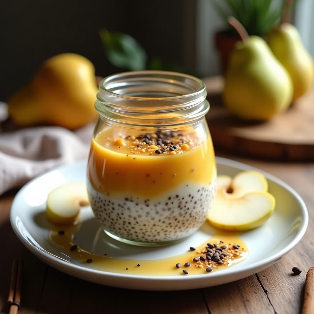 Pudín de Girasol y Chía con Compota de Peras: Desayuno Vegano y Alto en Magnesio