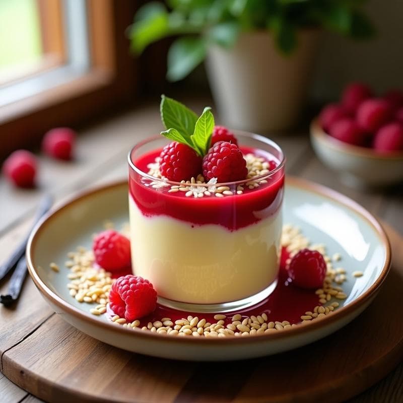 Pudín de semillas de girasol y vainilla con salsa de frambuesas: Postre raw vegano