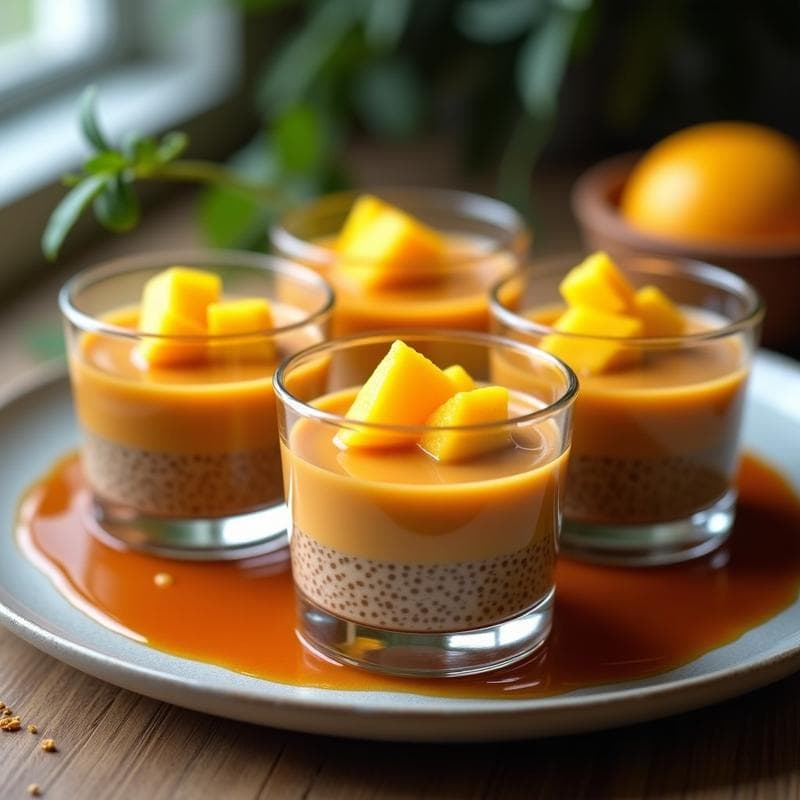 Pudín de Semillas de Lino y Mangostán con Salsa de Tamarindo: Postre exótico Sin Lácteos