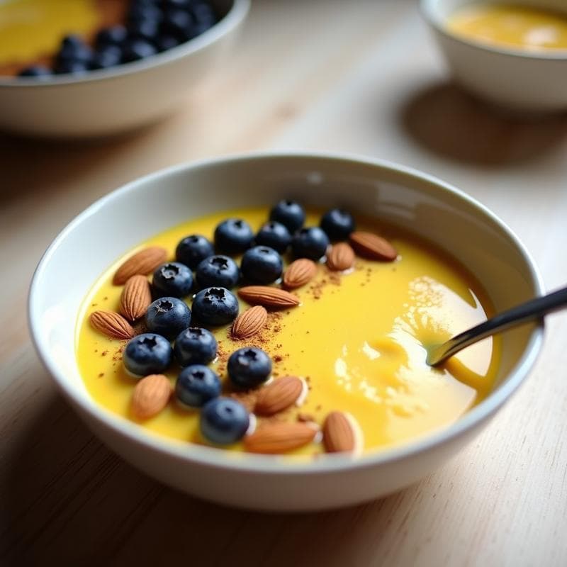 Pudín de Mijo con Leche de Cúrcuma y Arándanos: Desayuno Sin Gluten y Antiinflamatorio