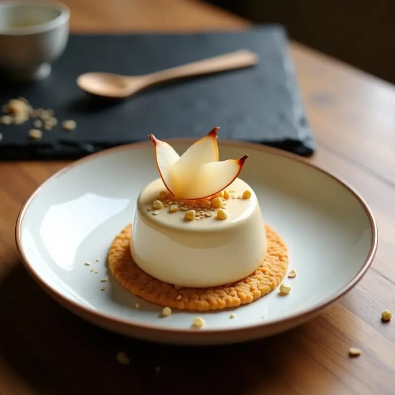 Pudín de Miso y Pera con Base de Galleta de Arroz: Postre Japonés Sin Horno
