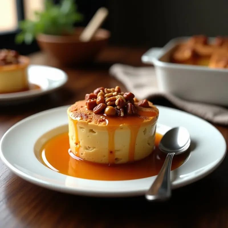 Pudín de Pan con Salsa de Caramelo Salado y Nueces: Postre Francés en Microondas