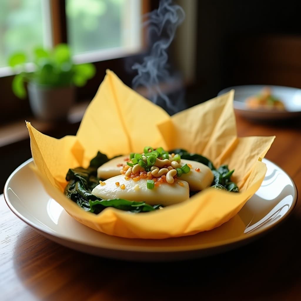 Pudín de Pangasius y Espinacas al Vapor con Salsa de Limón Confitado: Receta Vietnamita en Papillote