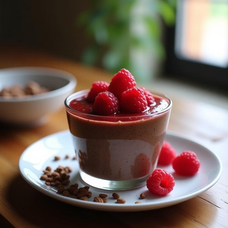 Pudín de Quinoa y Cacao con Salsa de Frambuesa: Postre Keto Sin Horno