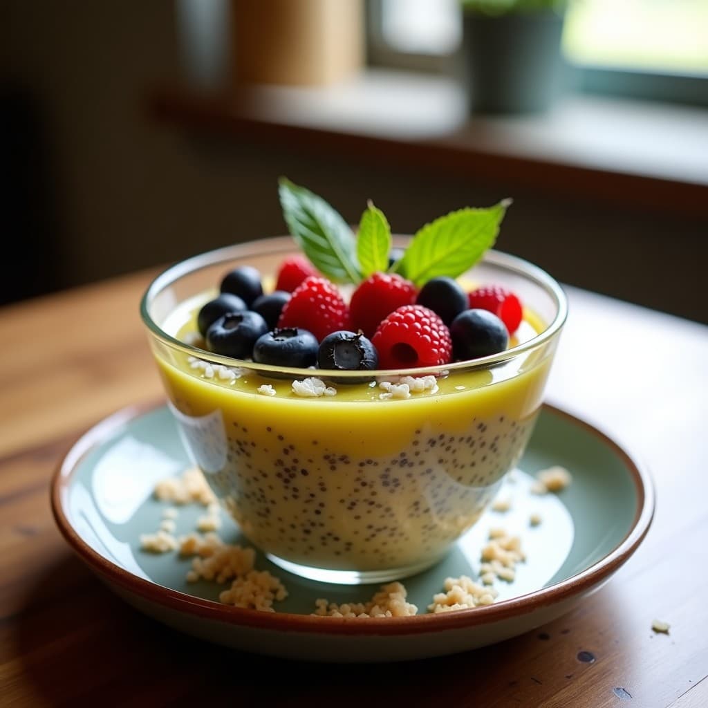 Pudín de Quinoa inflada y Leche de Tigre con Frutos Rojos: Desayuno Peruano Sin Lácteos