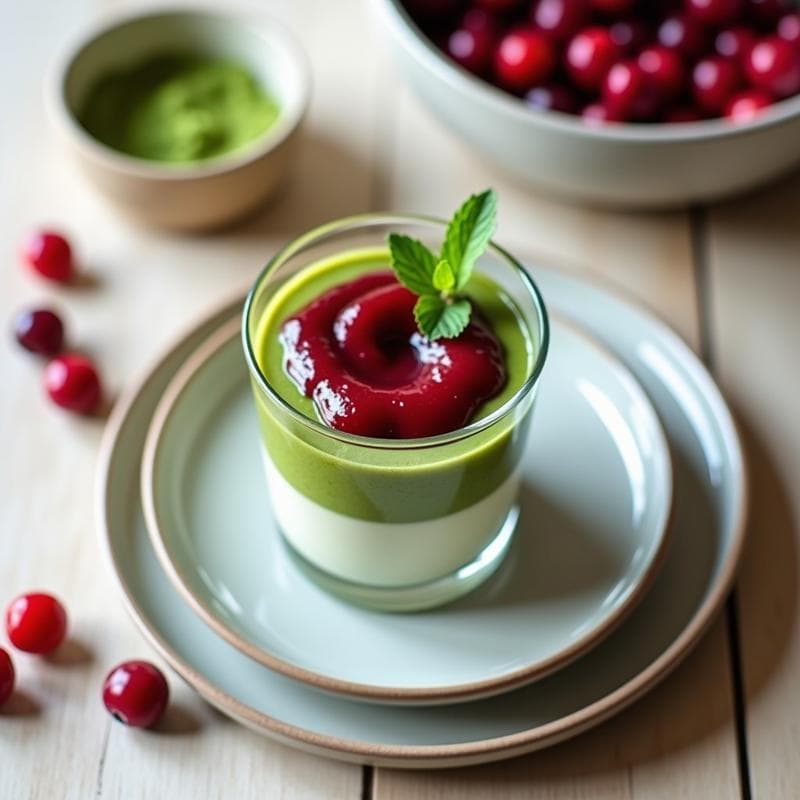 Pudín de Quinoa y Matcha con Compota de Arándanos: Postre Sin Gluten y Sin Azúcar en Thermomix