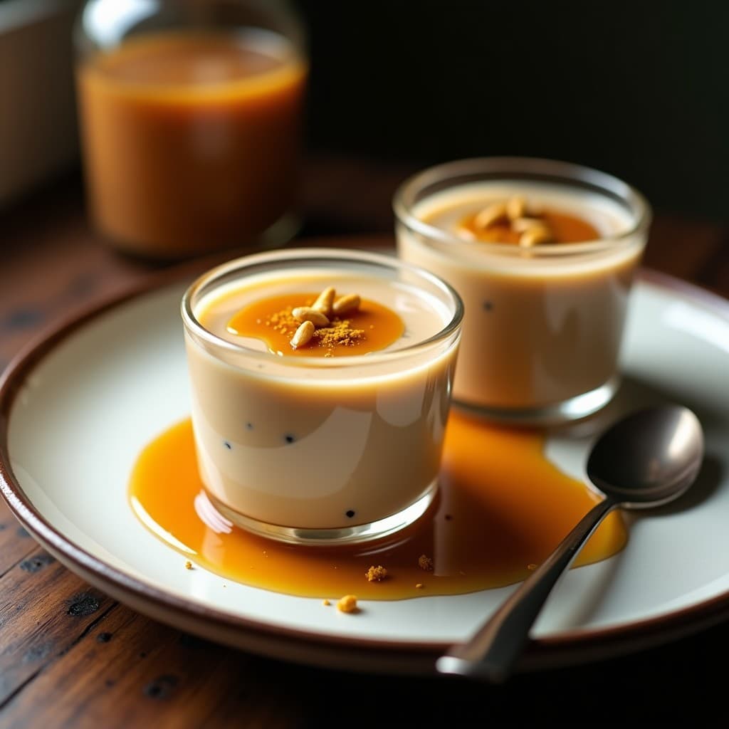 Pudín de Semillas de Loto y Leche de Cebada con Caramelo Salado: Postre Chino Sin Gluten