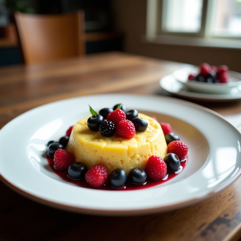 Pudín de Sémola de Maíz con Leche de Coco y Frutos del Bosque: Postre Senegalés Vegano