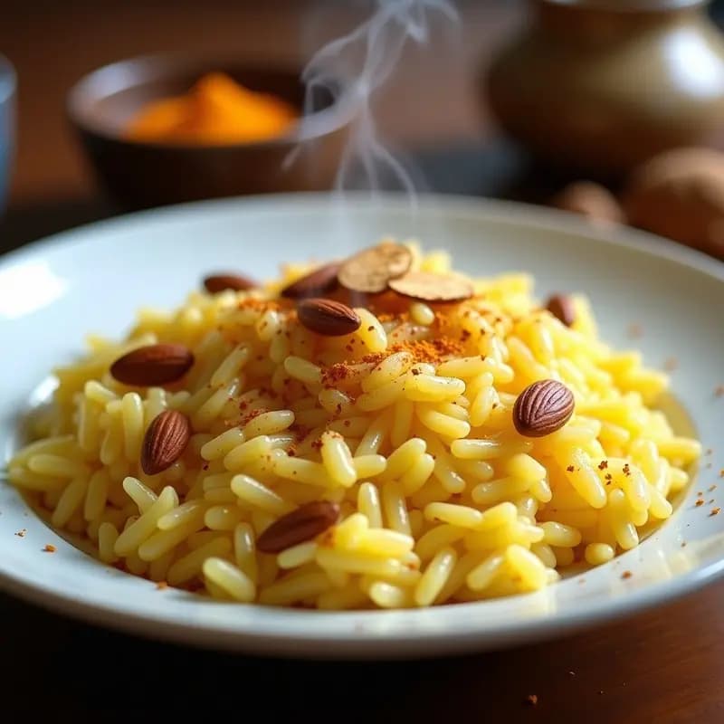 Pulav de Arroz Basmati y Azafrán con Almendras: Receta Persa en Olla Exprés