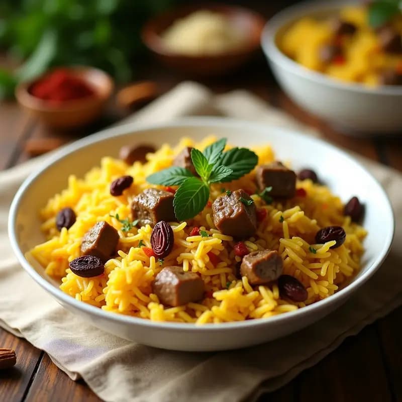 Pulav de Cordero y Pasas: Receta India con Especias y Arroz Basmati