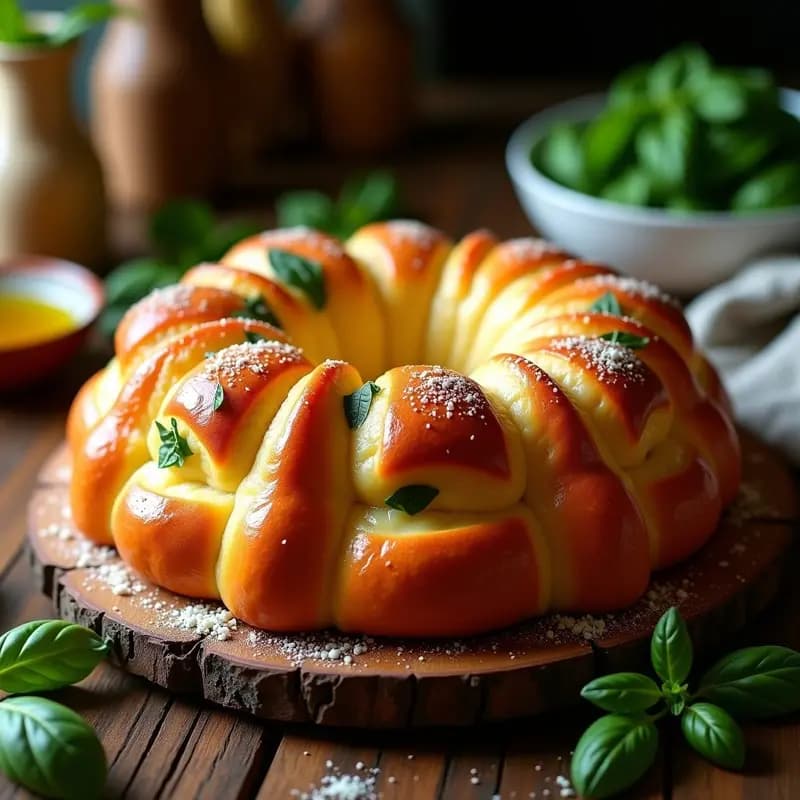 Pull Apart Bread de Queso Mozzarella y Albahaca: Pan Italiano para Compartir en 1 Hora