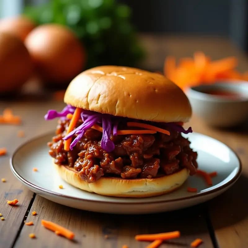 Pulled Jackfruit al BBQ con Pan de Brioche: Sándwich Vegano Alto en Fibra