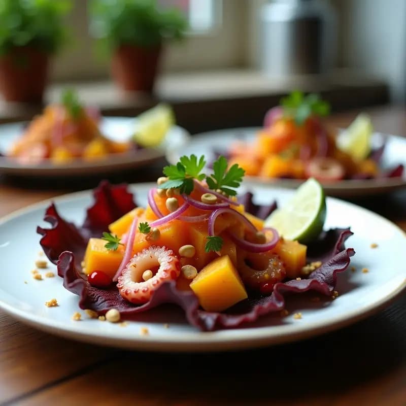 Pulpo al Ají de Mango y Chili: Ceviche Peruano con Toque Tropical