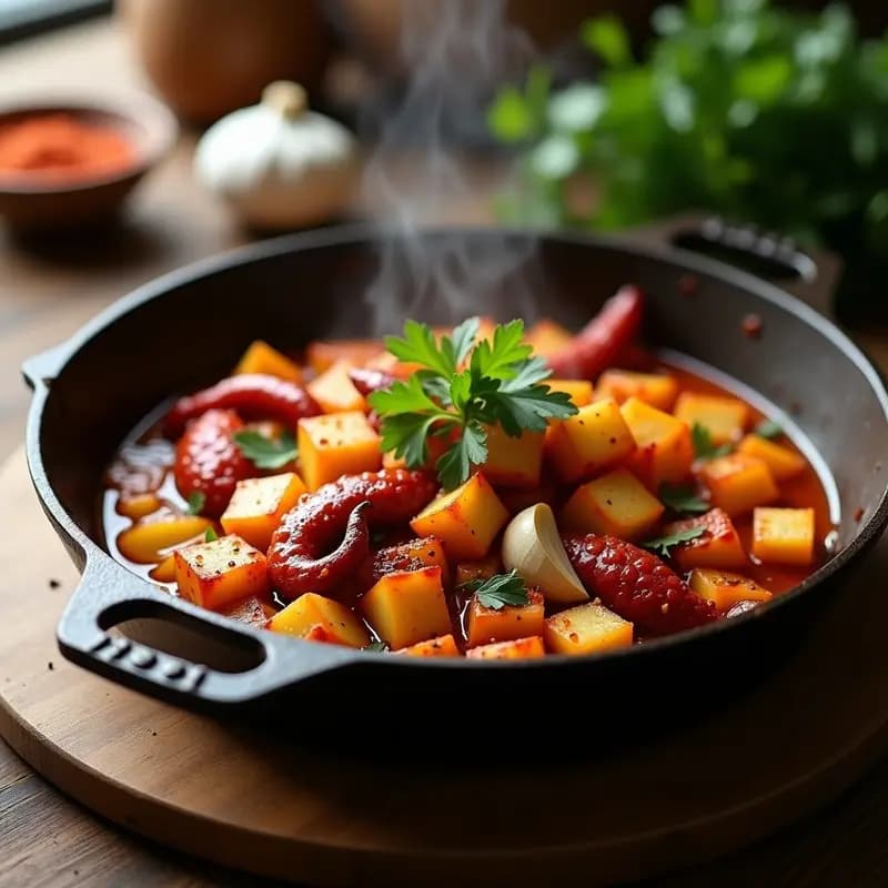 Pulpo al Ajillo con Patatas y Pimentón de la Vera: Receta Española en una sola Sartén
