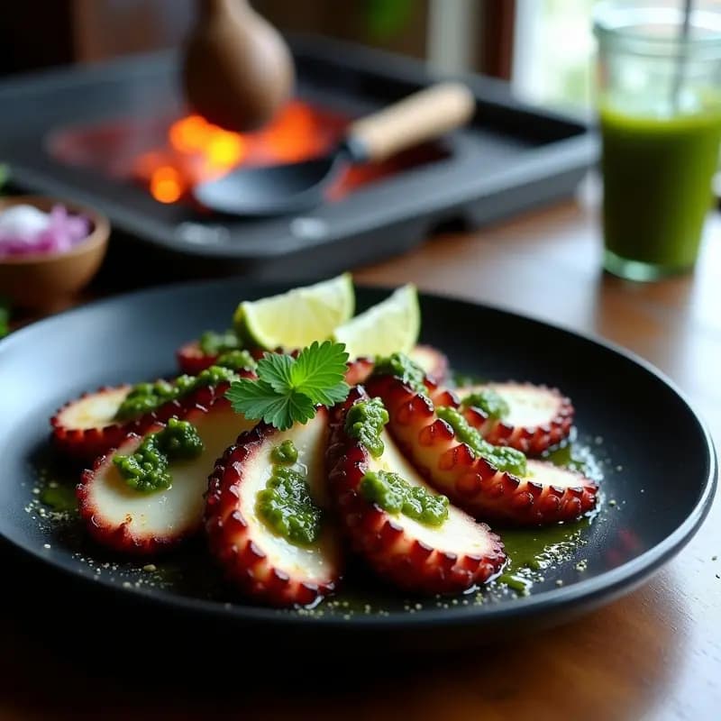 Pulpo a la Brasa con Chimichurri Verde: Receta Peruana en Parrilla o Sartén
