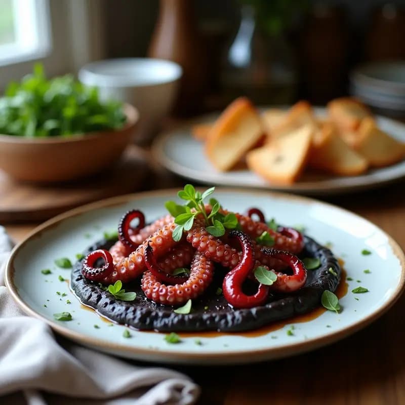 PULPO a la Brasa con Hummus de Garbanzos Negros: Receta Española Gourmet en Parrilla