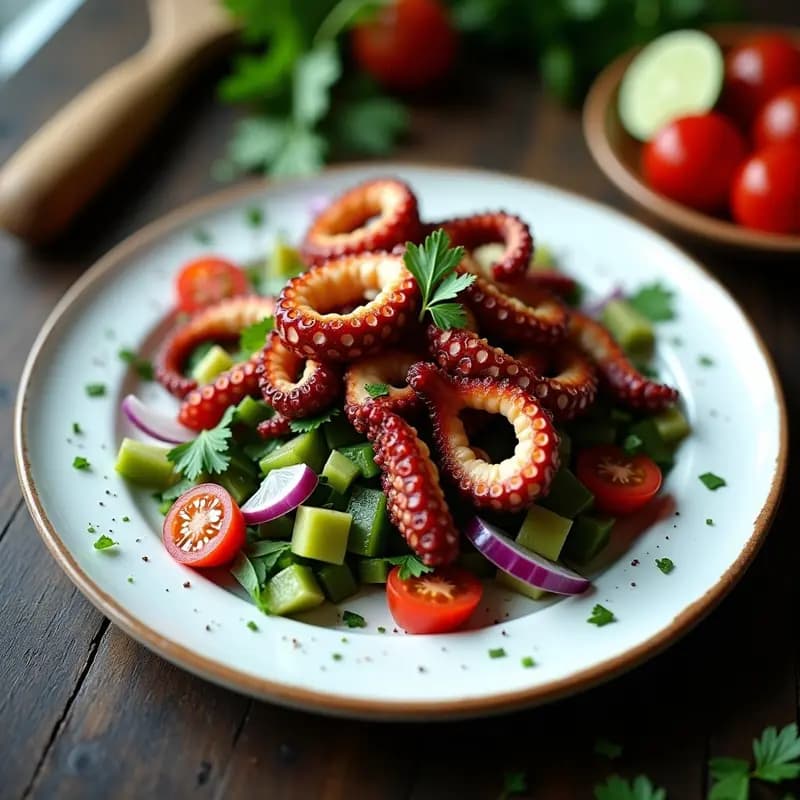 Pulpo a la Brasa con Pimentón de Piquín: Receta Mexicana en Airfryer con Ensalada de Nopal
