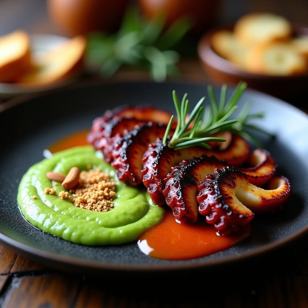 Pulpo a la Brasa con Puré de Guisantes y Romesco de Almendras: Receta Catalana en Thermomix con Toque Ahumado