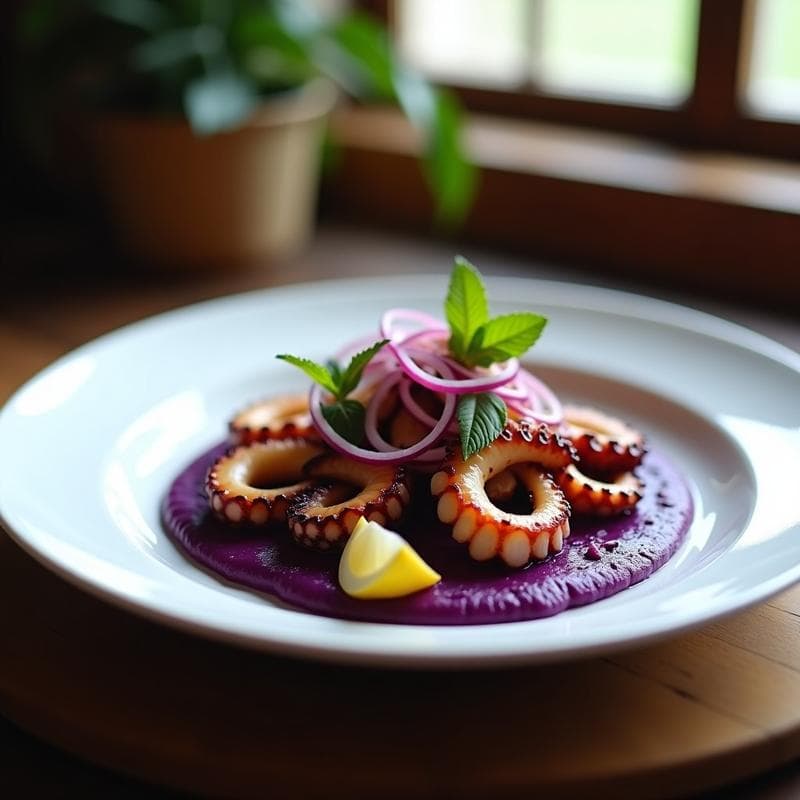 Pulpo a la Brasa con Puré de Ñame Morado: Receta Gallego-Peruana en Airfryer
