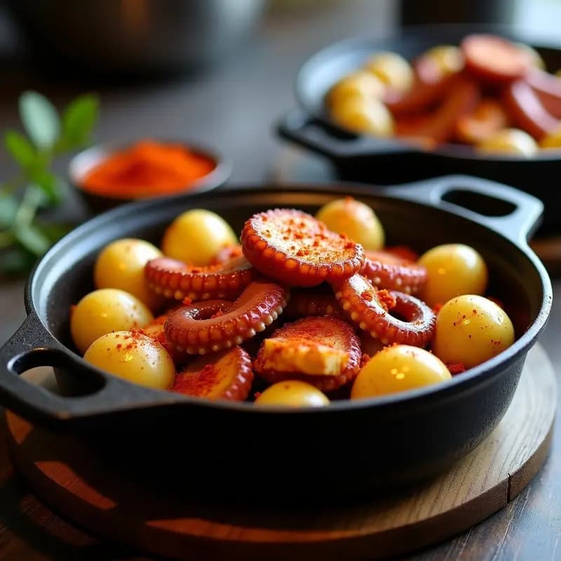 Pulpo a la Gallega con Cachelo: Receta de Feria en Cazuela de Hierro