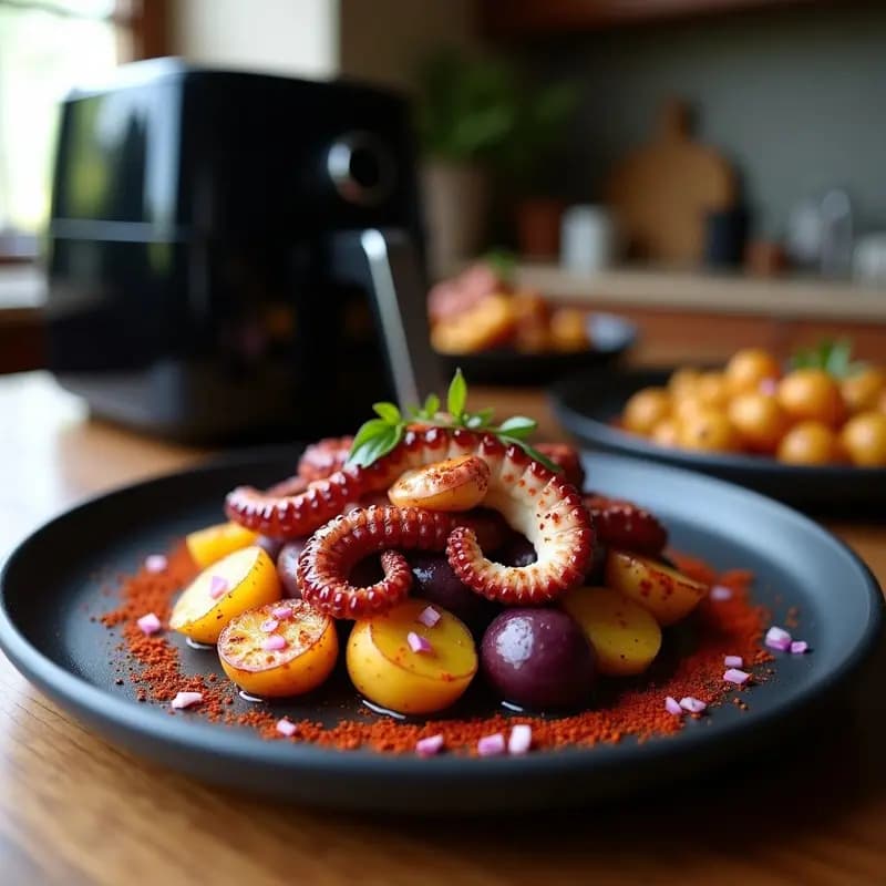 Pulpo a la Gallega con Papas Púrpura y Pimentón: Receta Española en Airfryer Sin Aceite