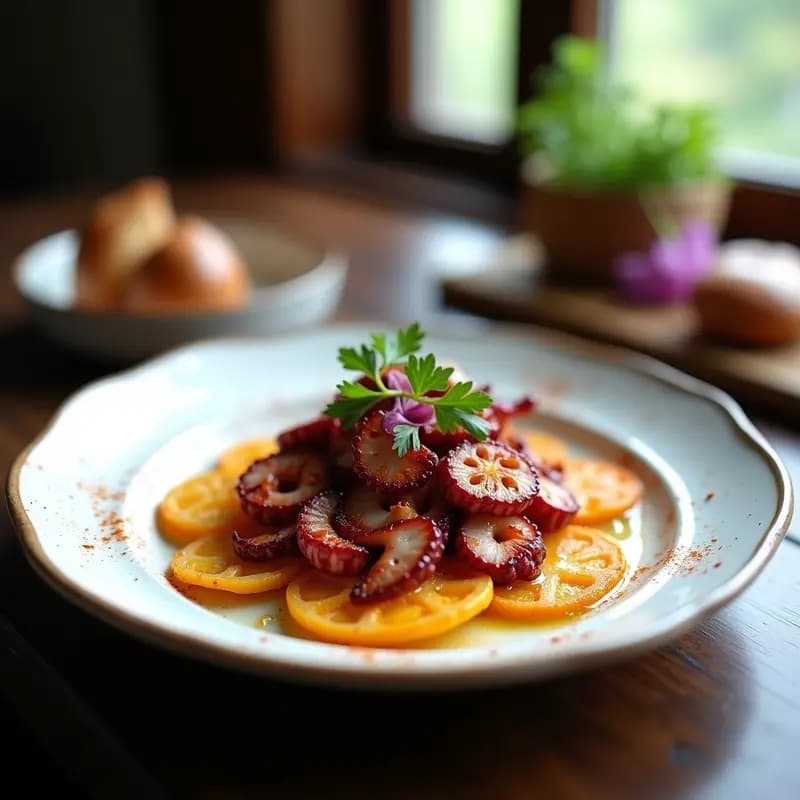 Pulpo a la Gallega con Patatas de Flor de Loto: Receta Española Fusion Sin Gluten