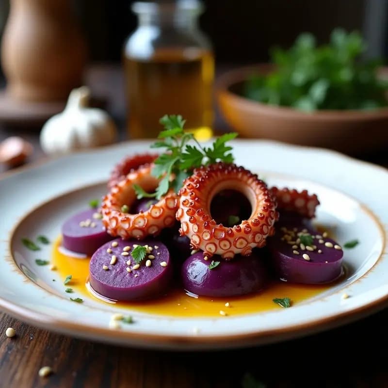 Pulpo a la Gallega con Patatas Moradas: Receta Española Alta en Hierro y Omega-3
