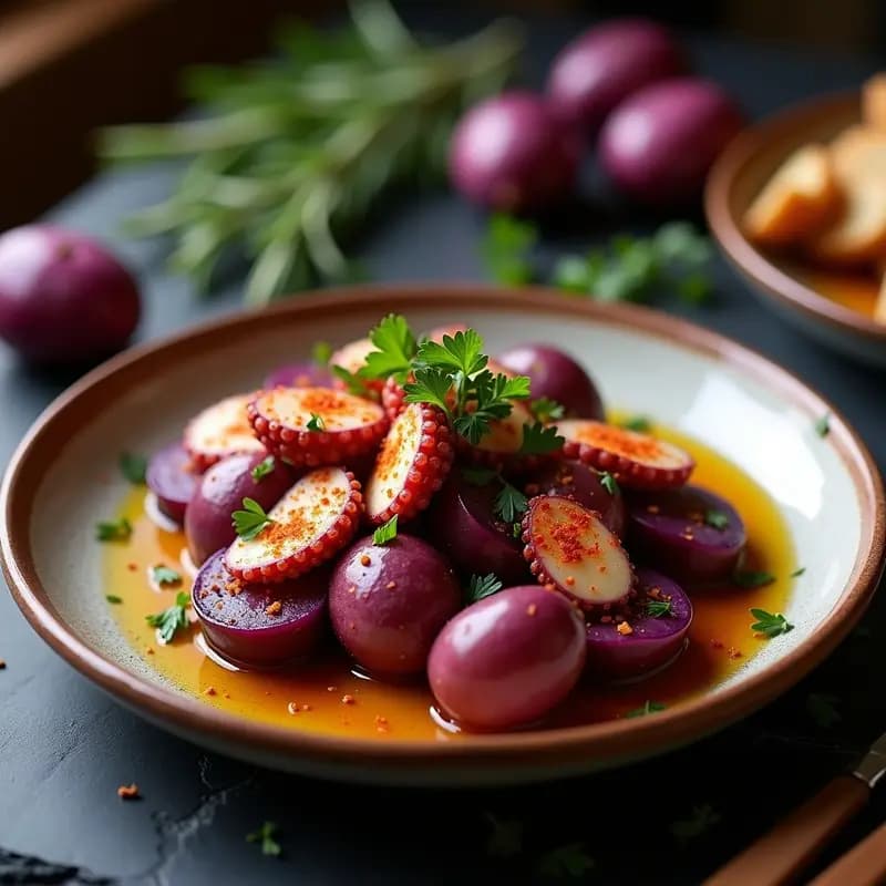 Pulpo a la Gallega con Patatas Púrpuras: Receta Española con Toque Moderno