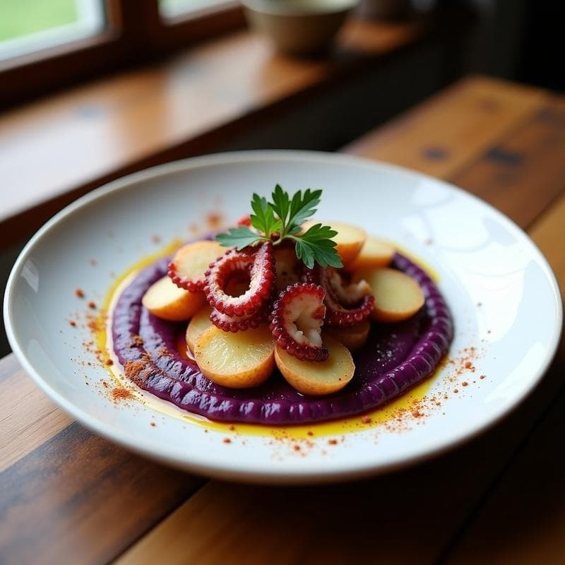 Pulpo a la Gallega con Puré de Boniato Morado: Receta Gourmet en Olla Rápida