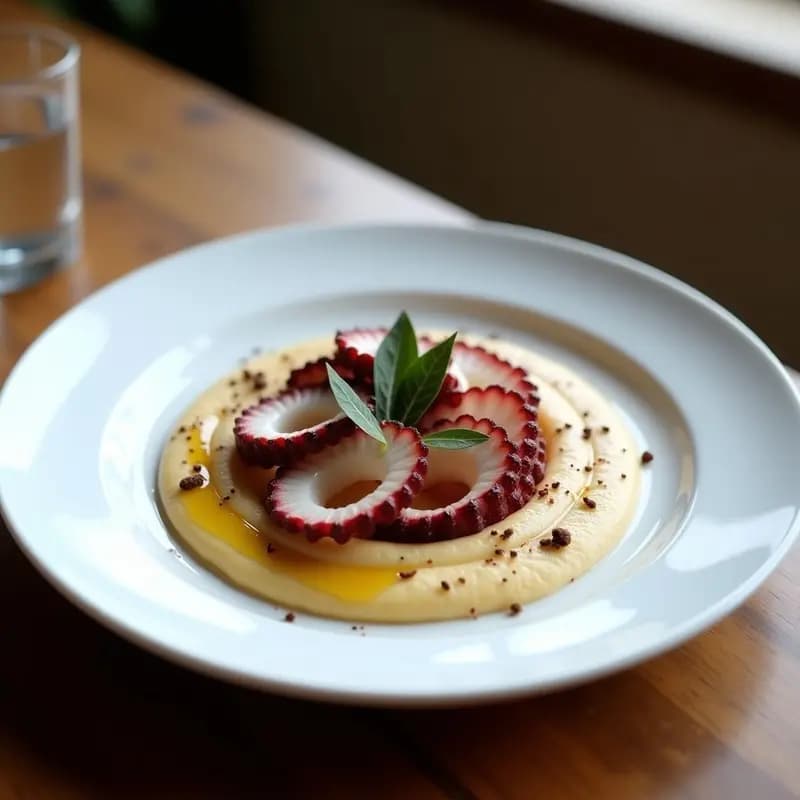 Pulpo a la Gallega con Puré de Castañas y Aceite de Trufa: Receta Española de Autor