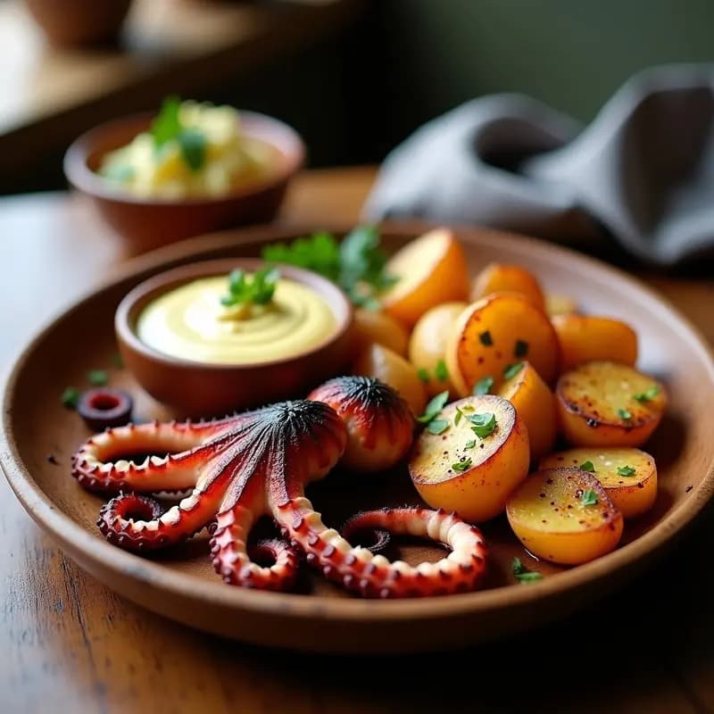 Pulpo a la Plancha con Patatas Panaderas y Alioli: Receta Gallega de Marisco