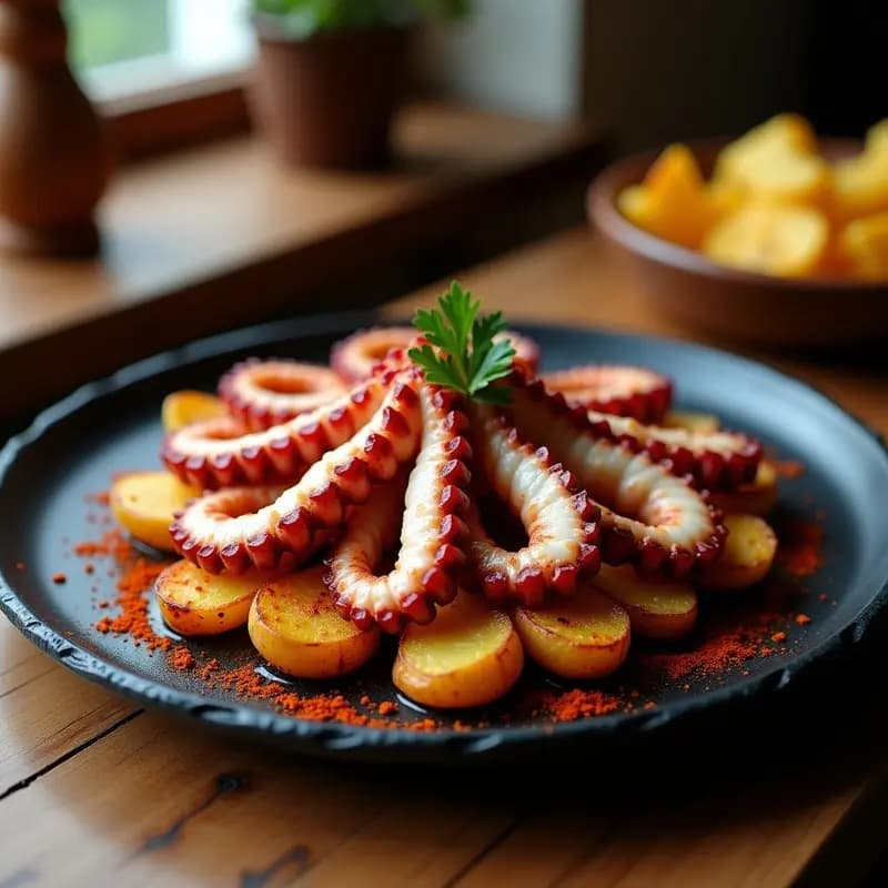 Pulpo a la Plancha con Patatas Panaderas y Pimentón: Receta Española Tradicional en Sartén