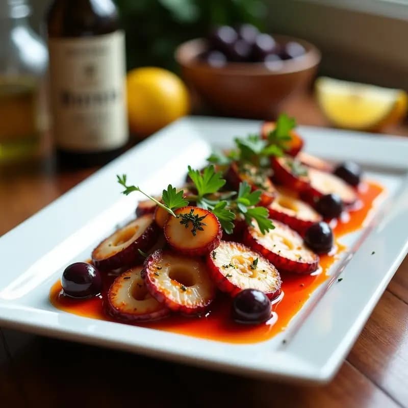Pulpo a la Plancha con Pimentón de Piquillo y Aceitunas Kalamata: Receta Española Gourmet