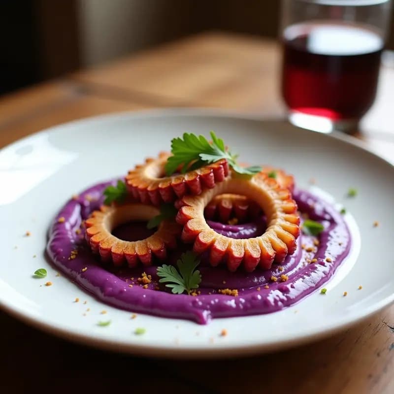 Pulpo a la Plancha con Pimentón y Puré de Boniato Morado: Receta Española Gourmet