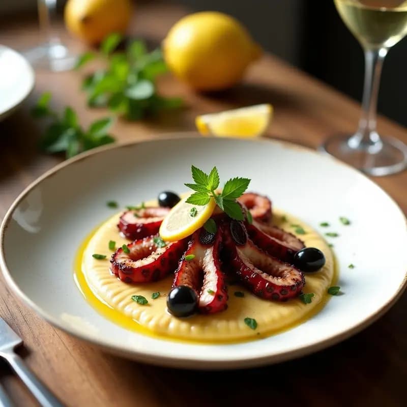 Pulpo a la Plancha con Puré de Habas y Aceitunas Negras: Receta Portuguesa de Verano