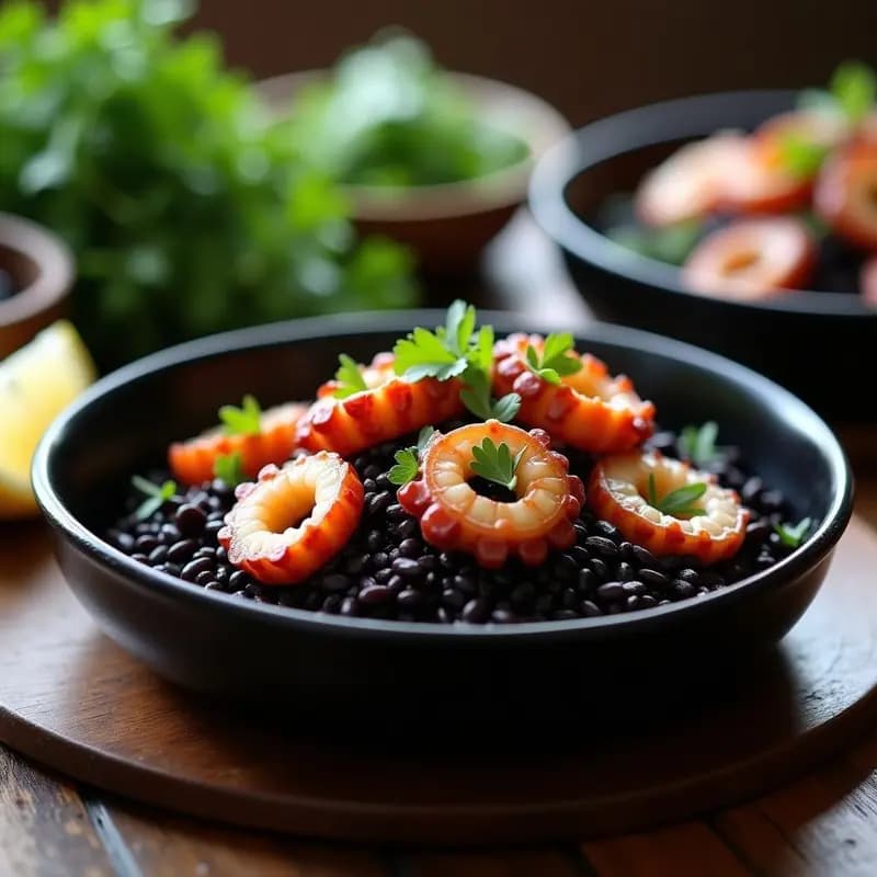 Pulpo en Su Tinta con Arroz Venere: Receta Española de Alta Cocina en Thermomix