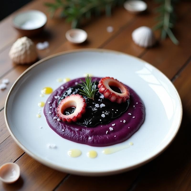 Pulpo en su Tinta con Puré de Patata Morada: Receta Galleta Gourmet en Thermomix
