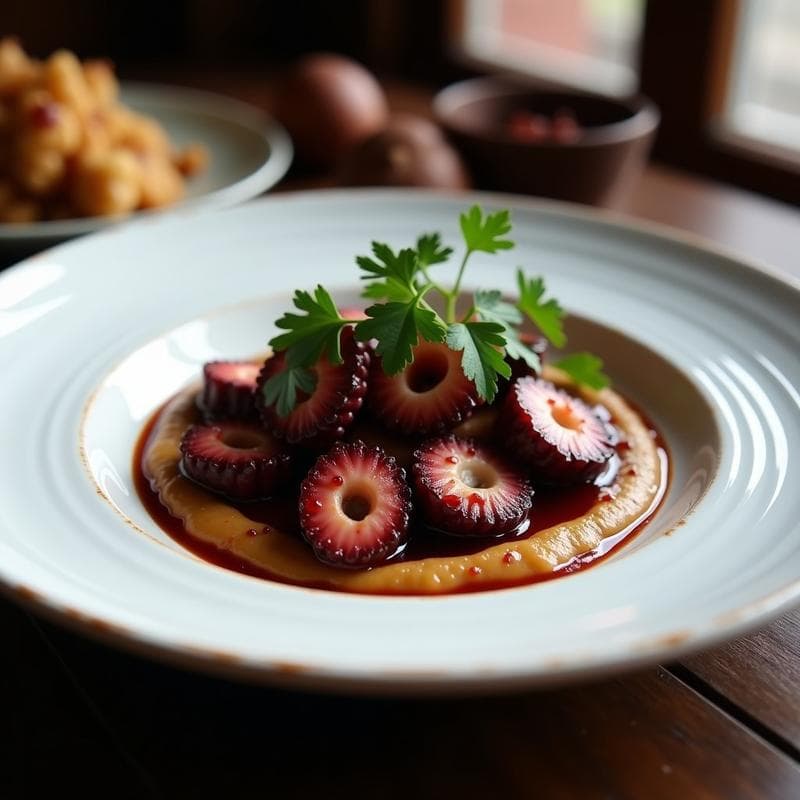Pulpo al Vino Tinto con Puré de Castañas: Receta Gallega de Autor en Olla Express