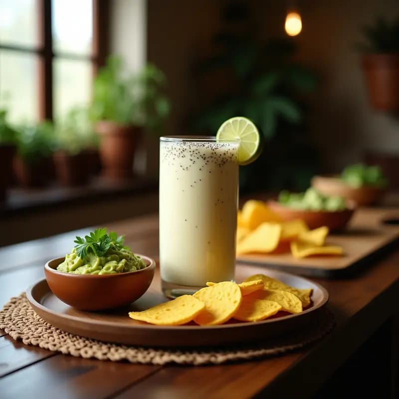 Pulte de Maíz con Guacamole y Totopos: Receta Mexicana de Bebida Tradicional