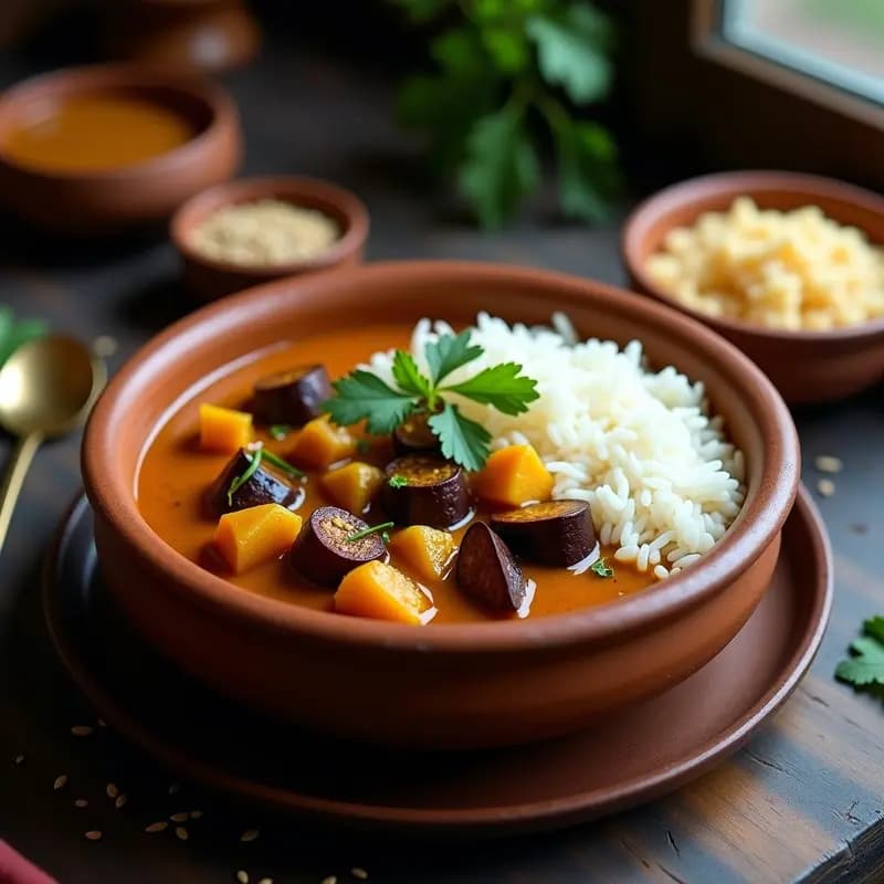 Pulusu de Tamarindo y Berenjena: Receta India Andhra Vegana y Agria-Dulce