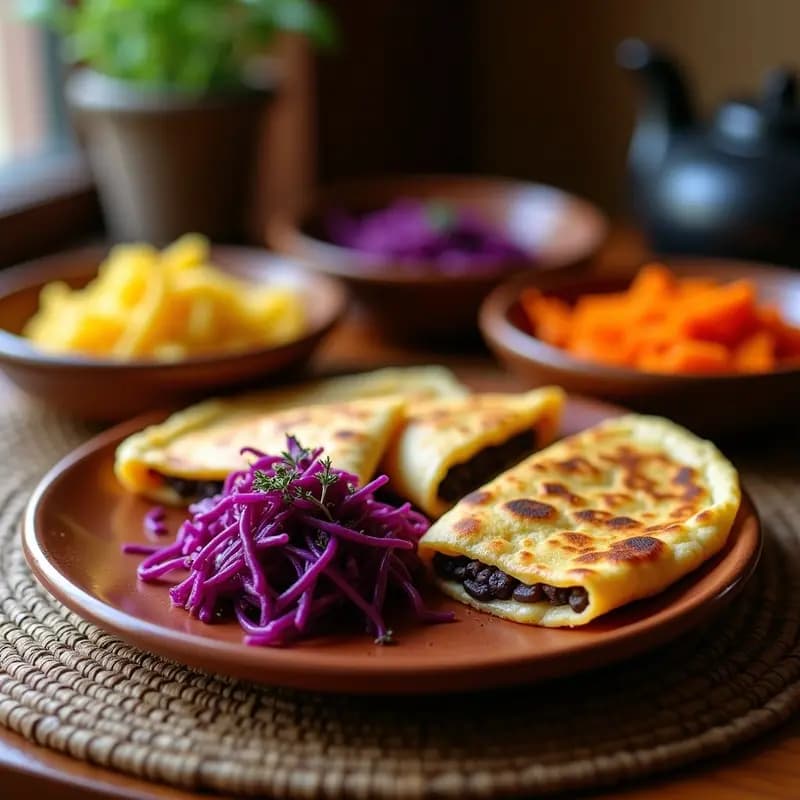 Pupusas de Frijol Negro y Queso Panela: Receta Salvadoreña con Curtido de Repollo Morado
