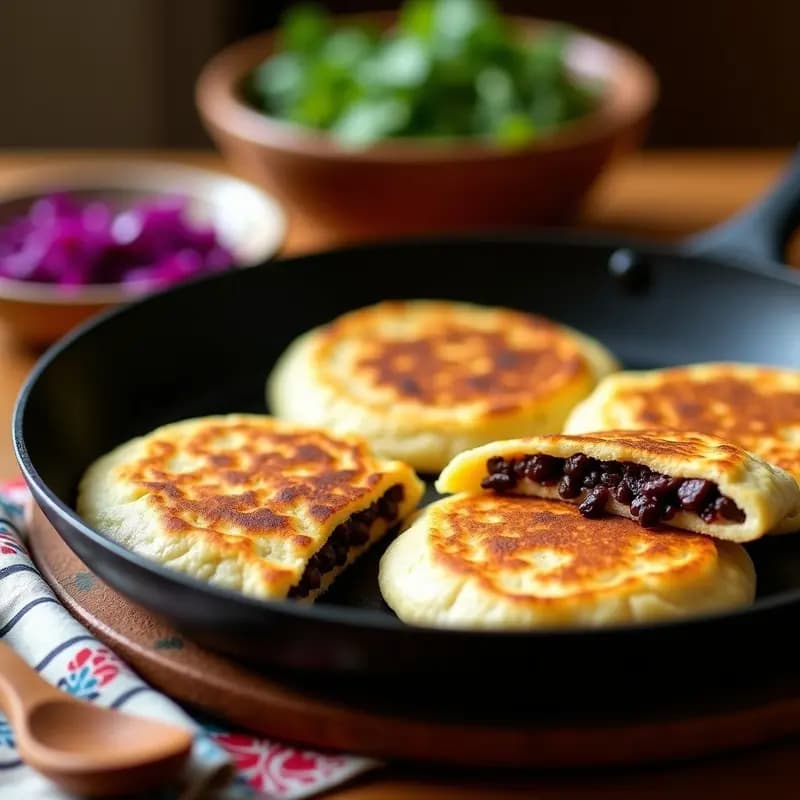Pupusas de Frijol Negro y Queso Vegano: Receta Salvadoreña en Sartén Antiadherente