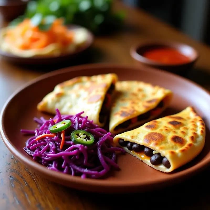 Pupusas Salvadoreñas de Frijoles Negros y Queso Vegano con Curtido: Receta Sin Lácteos